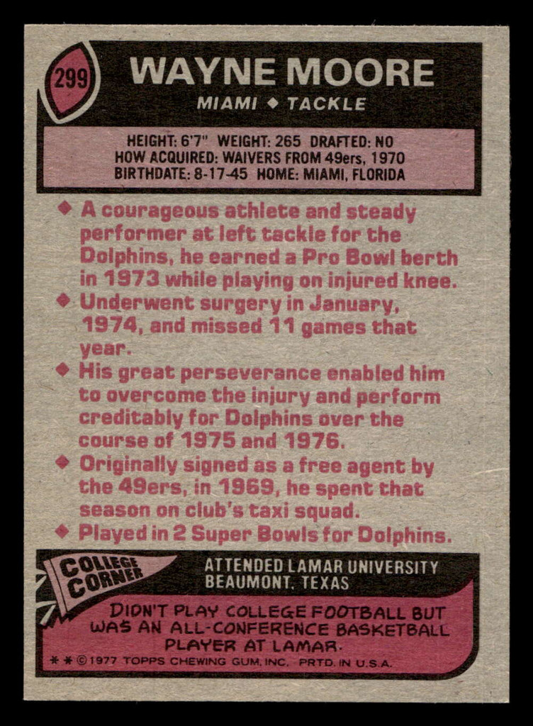 1977 Topps #299 Wayne Moore Near Mint  ID: 502835