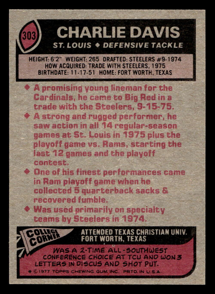 1977 Topps #303 Charlie Davis Near Mint 