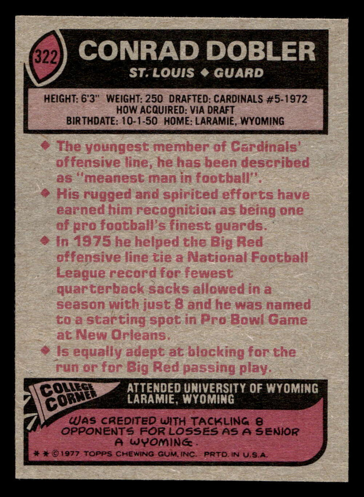 1977 Topps #322 Conrad Dobler Ex-Mint  ID: 502907