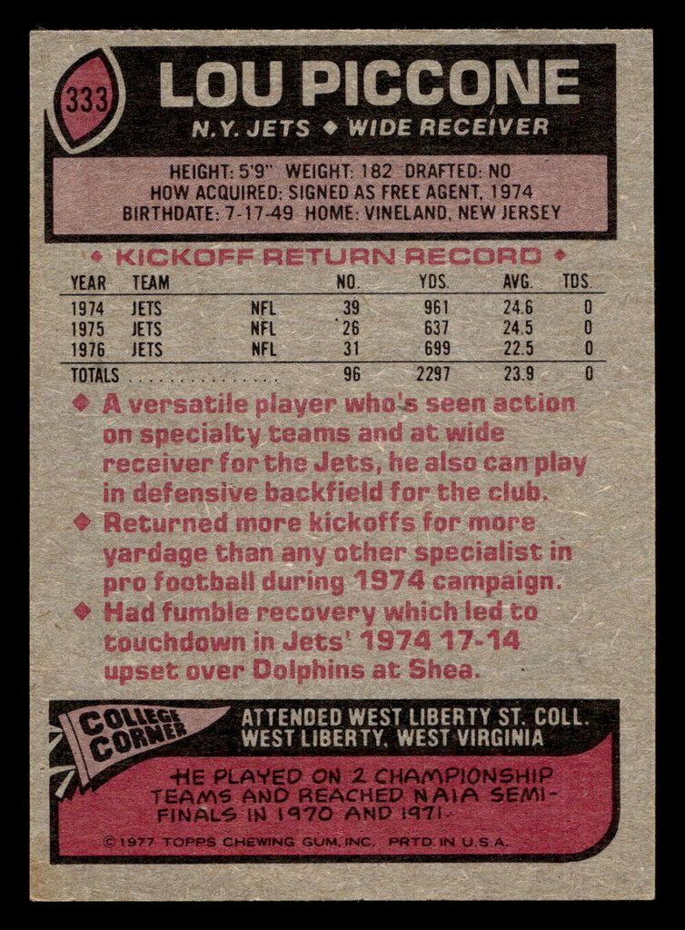 1977 Topps #333 Lou Piccone Ex-Mint  ID: 502946