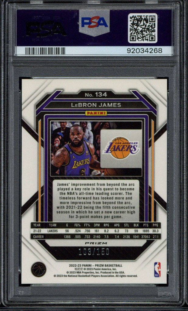 2022 Prizm #134 LeBron James Lakers PSA 9 Mint Premium Factory Set