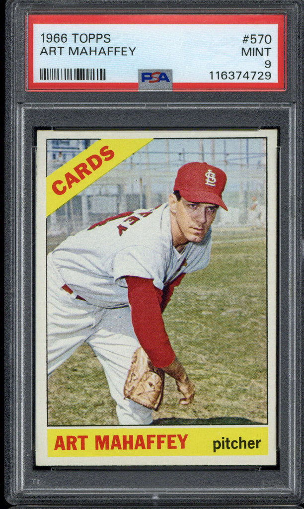 1966 Topps #570 Art Mahaffey Cardinals PSA 9 Mint High Number *729