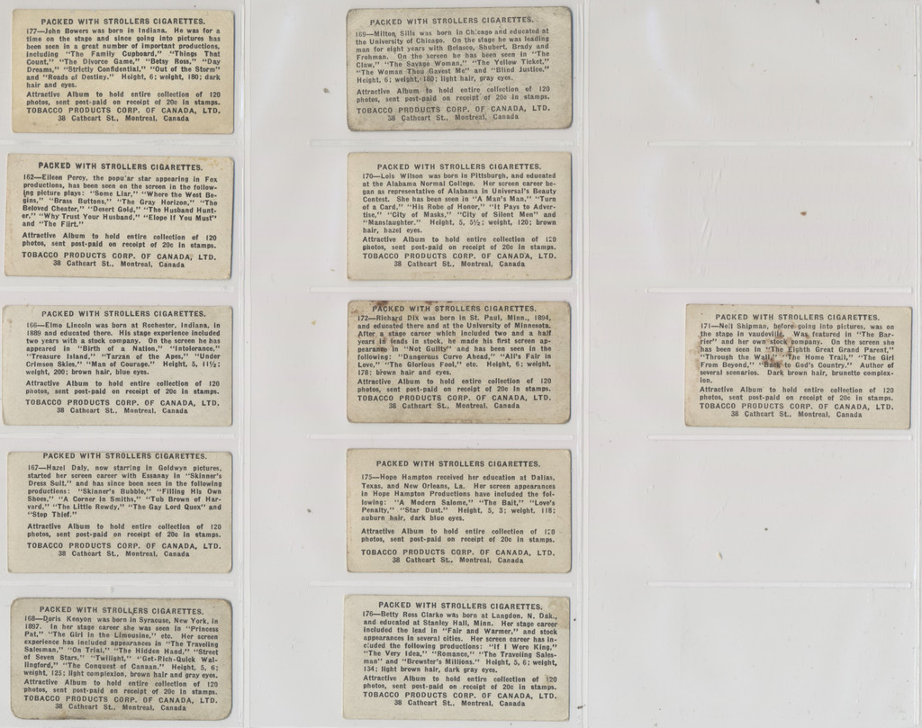 circ 1920's C142 Canada Strollers Cigarettes Movie Stars  Lot of 56  #*sku36995