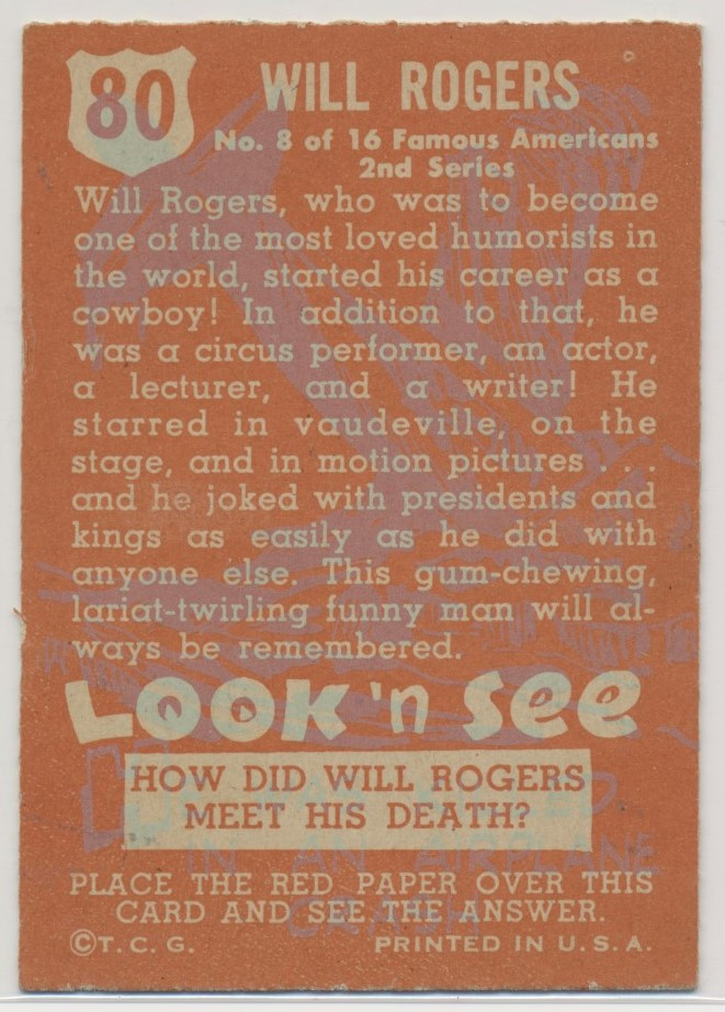 1952 Topps Look 'n See  #80 Will Rogers  #*sku36999