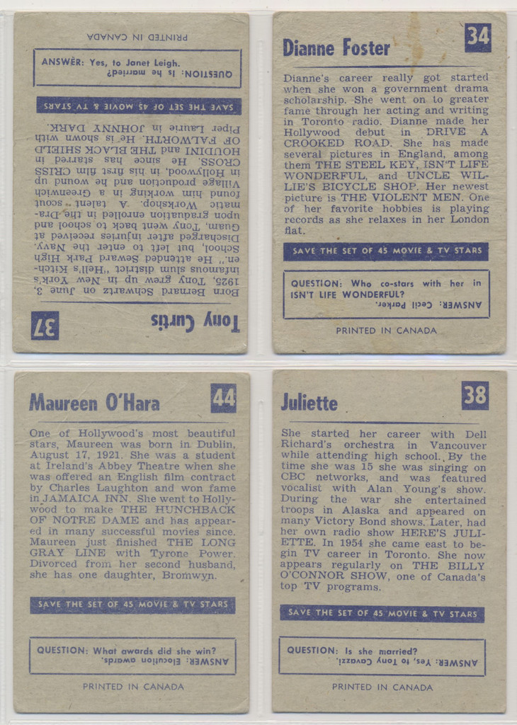 1955 V339-8 Canada Parkhurst Movie & TV Stars  Lot of 21 with dups  #*sku37005
