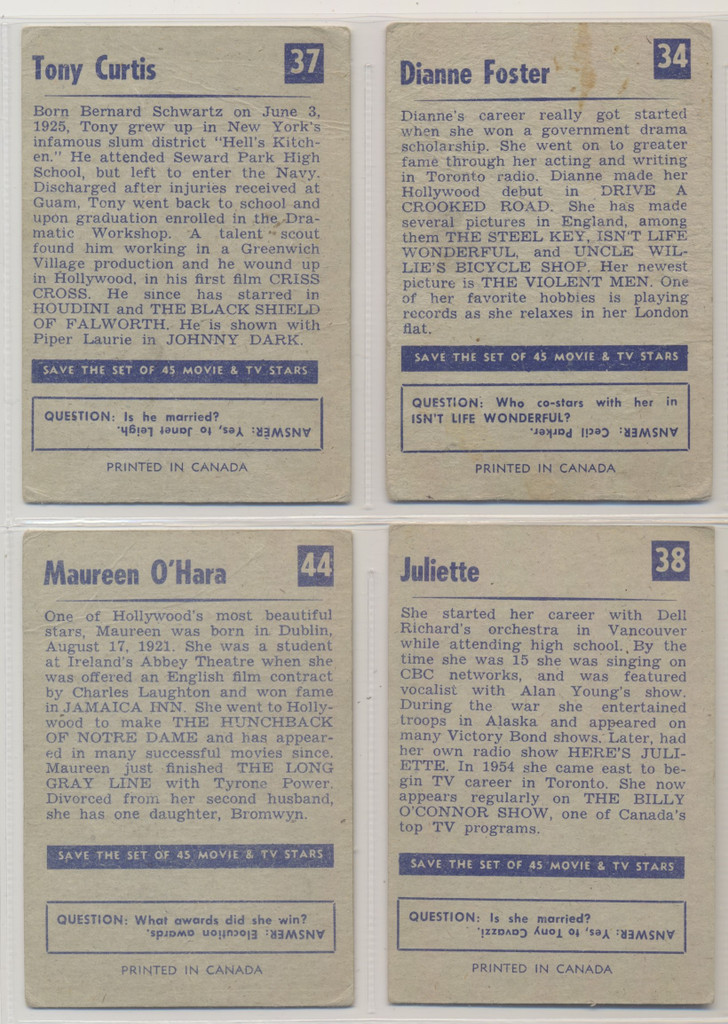 1955 V339-8 Canada Parkhurst Movie & TV Stars  Lot of 21 with dups  #*sku37005