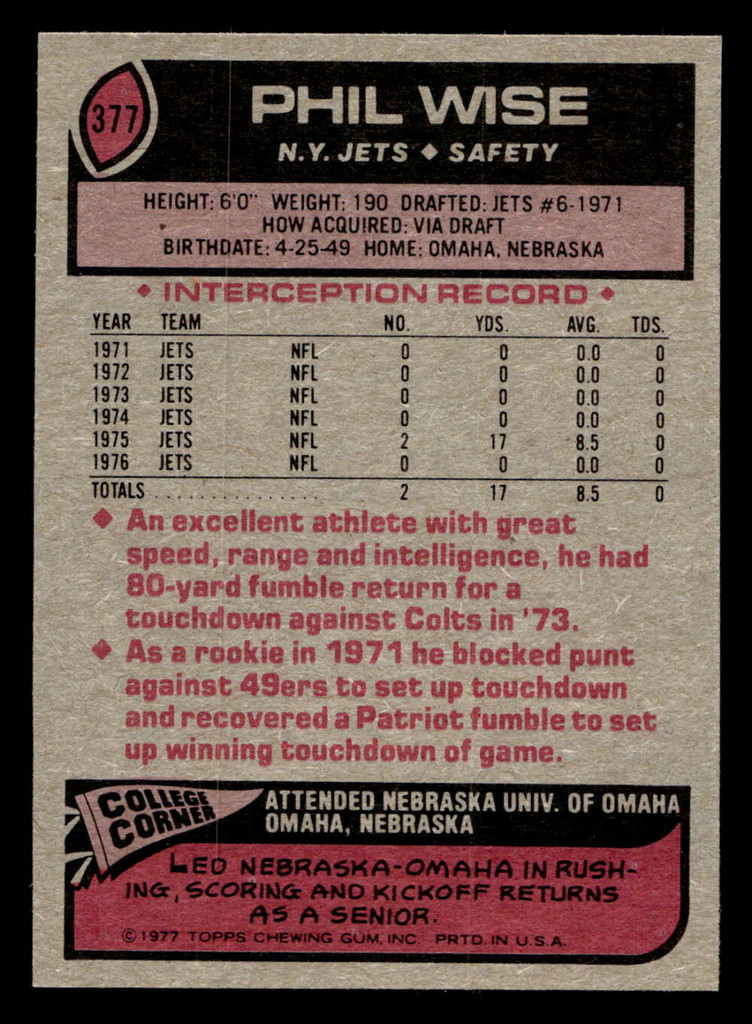 1977 Topps #377 Phil Wise Near Mint  ID: 503335