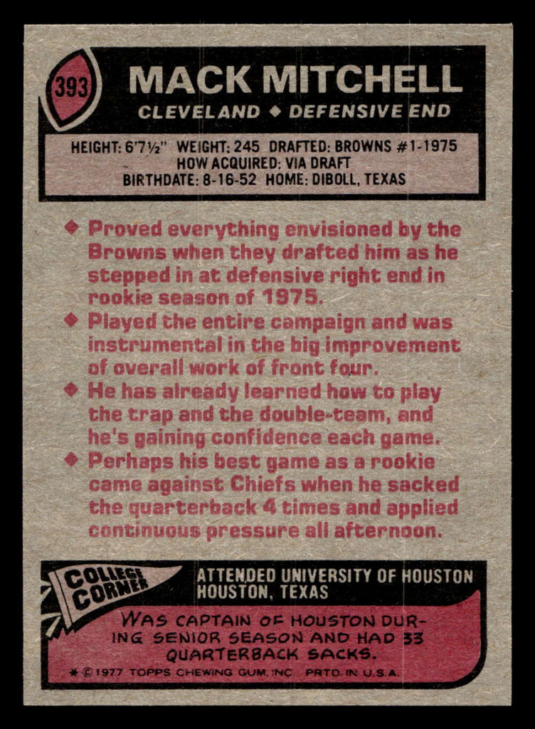 1977 Topps #393 Mack Mitchell Near Mint  ID: 503397