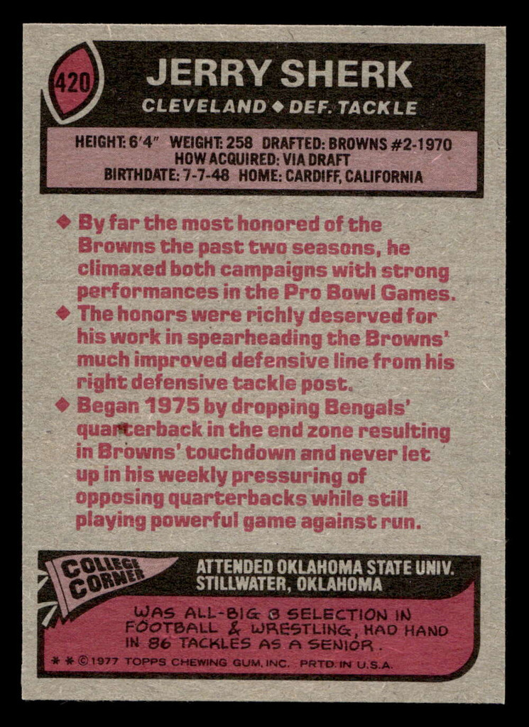 1977 Topps #420 Jerry Sherk AP Near Mint  ID: 503500