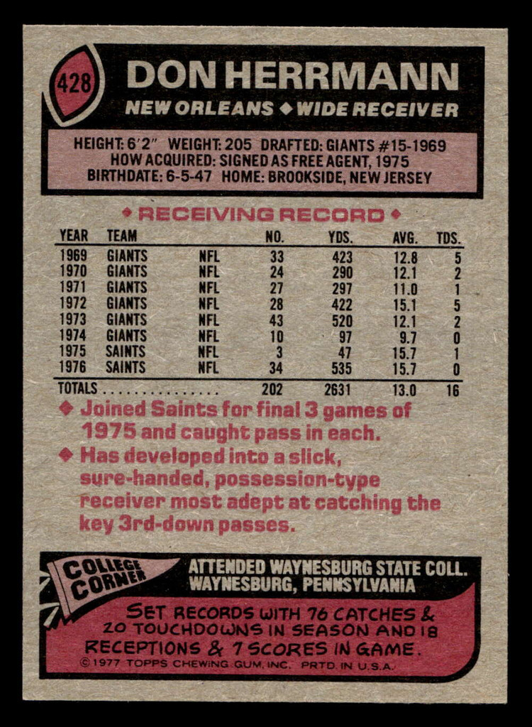 1977 Topps #428 Don Herrmann Ex-Mint  ID: 503538