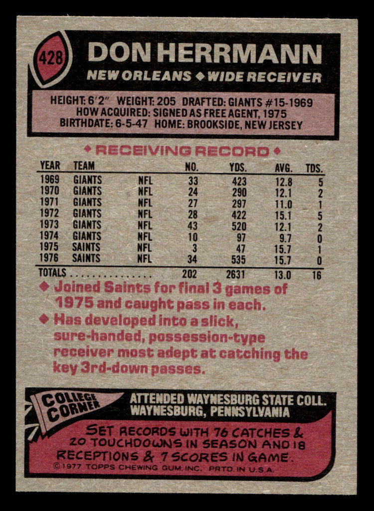 1977 Topps #428 Don Herrmann Ex-Mint  ID: 503540