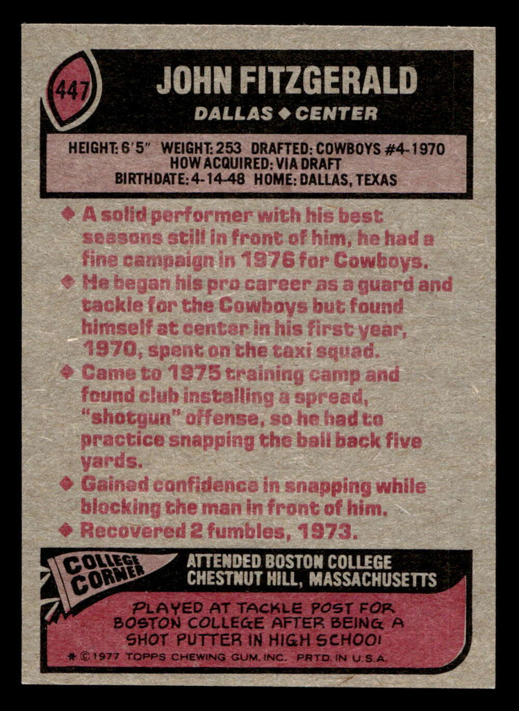 1977 Topps #447 John Fitzgerald Near Mint  ID: 503613