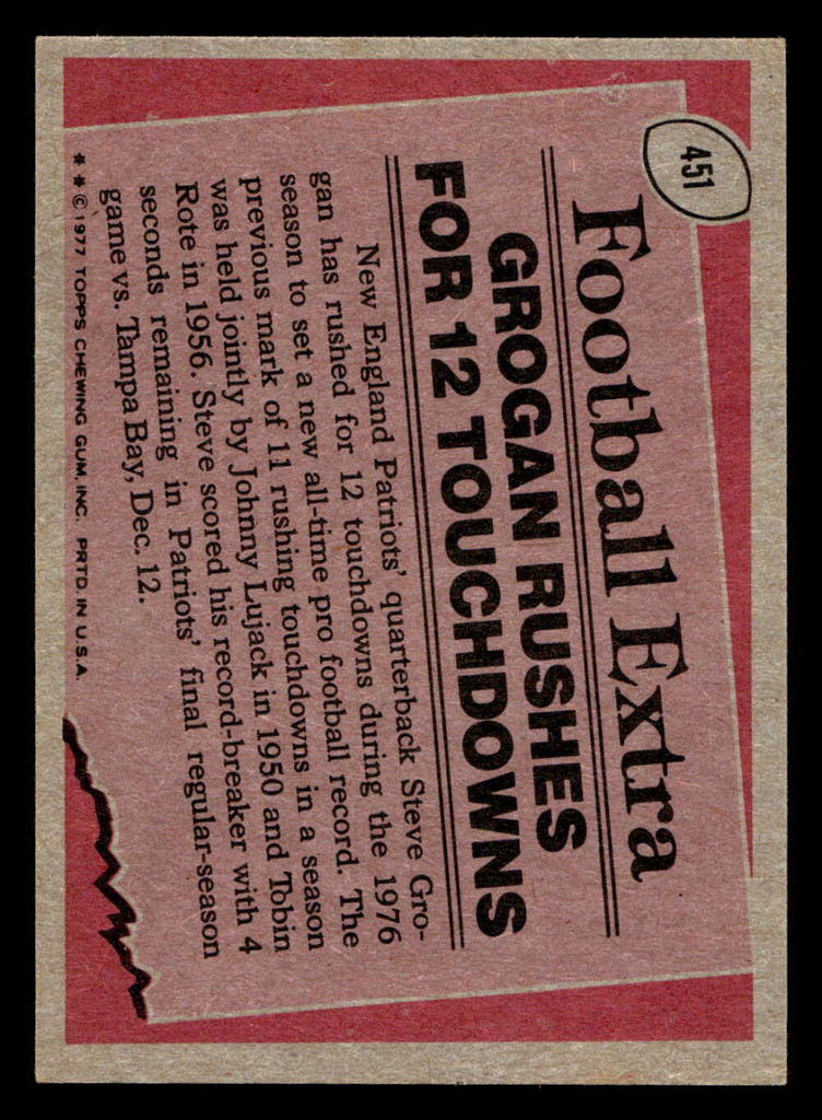 1977 Topps #451 Steve Grogan RB Ex-Mint  ID: 503629