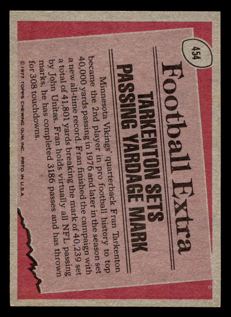 1977 Topps #454 Fran Tarkenton RB Near Mint  ID: 503639