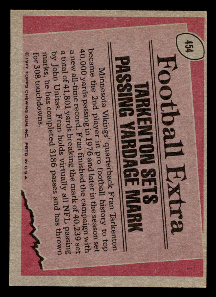 1977 Topps #454 Fran Tarkenton RB Ex-Mint  ID: 503641