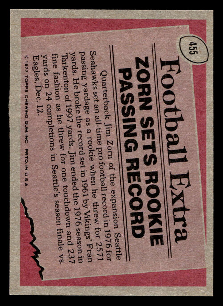 1977 Topps #455 Jim Zorn RB Near Mint  ID: 503645