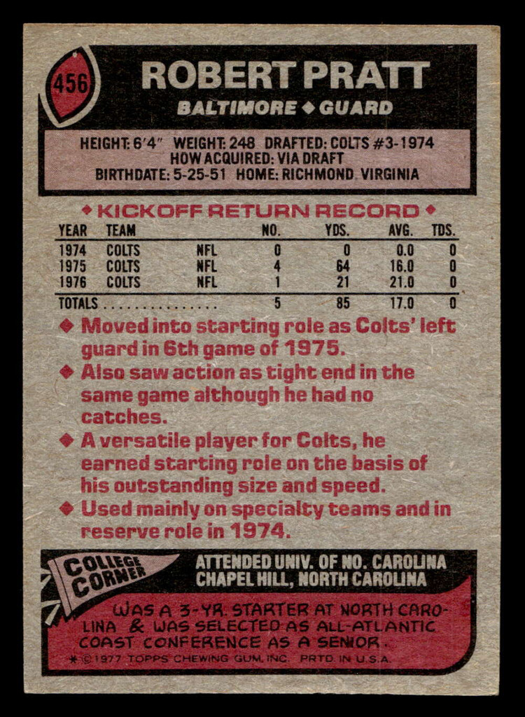 1977 Topps #456 Robert Pratt Ex-Mint  ID: 503648