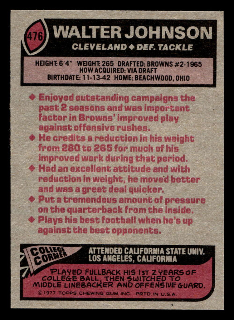 1977 Topps #476 Walter Johnson Near Mint  ID: 503729