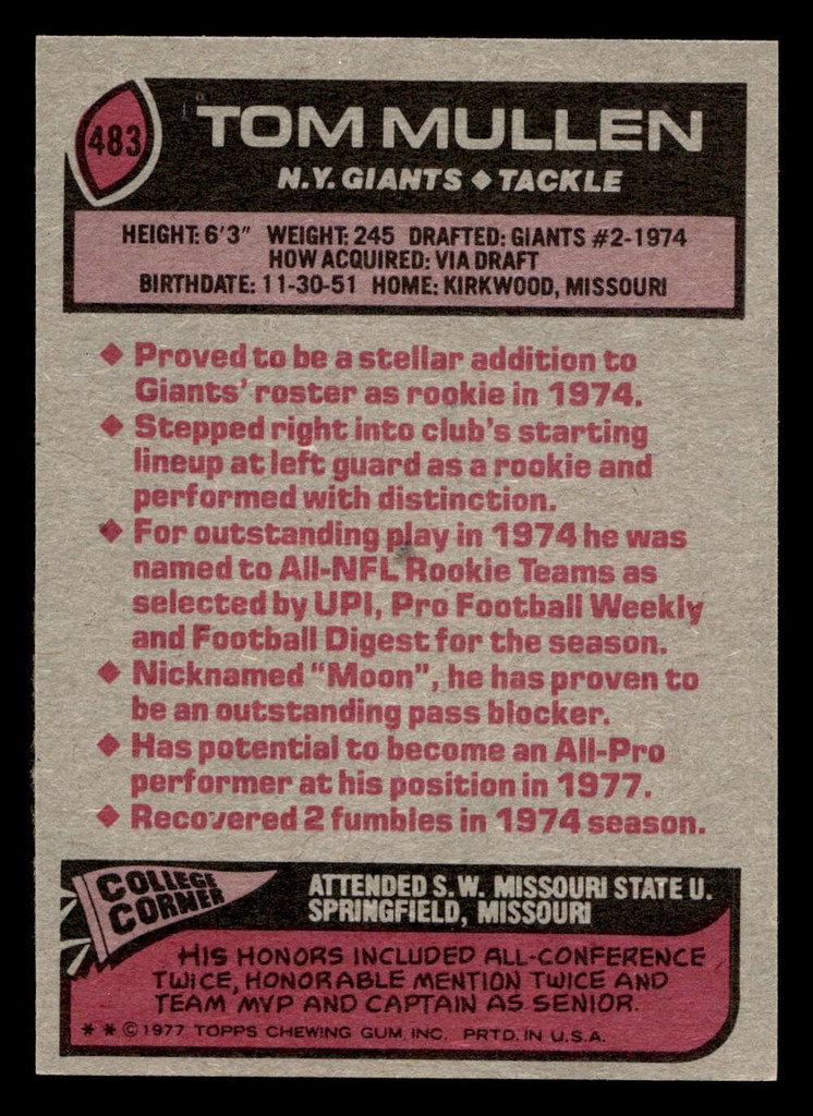 1977 Topps #483 Tom Mullen Near Mint  ID: 503755