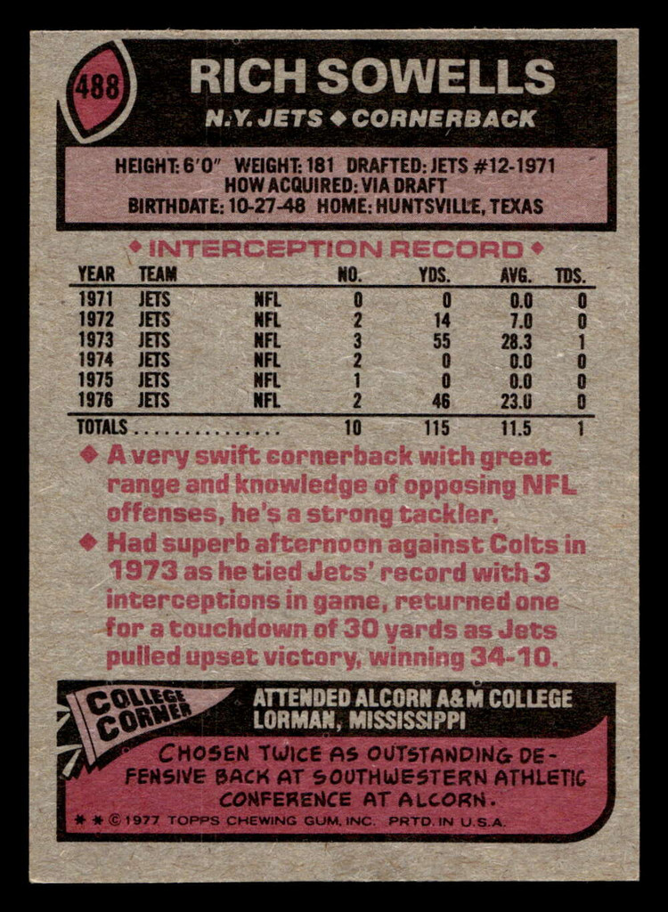 1977 Topps #488 Rich Sowells Ex-Mint  ID: 503776