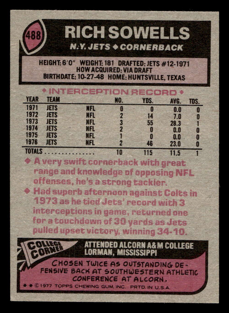 1977 Topps #488 Rich Sowells Near Mint 