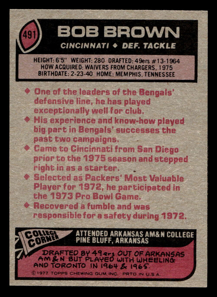 1977 Topps #491 Bob Brown Near Mint  ID: 503788