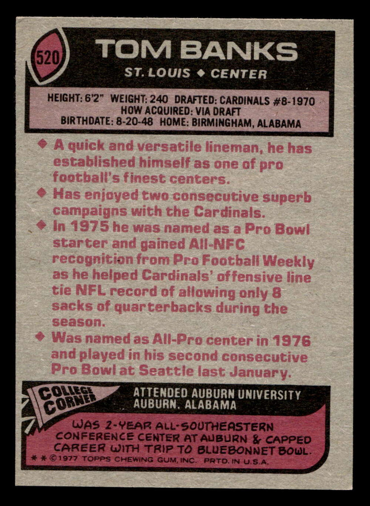 1977 Topps #520 Tom Banks AP Ex-Mint  ID: 503902