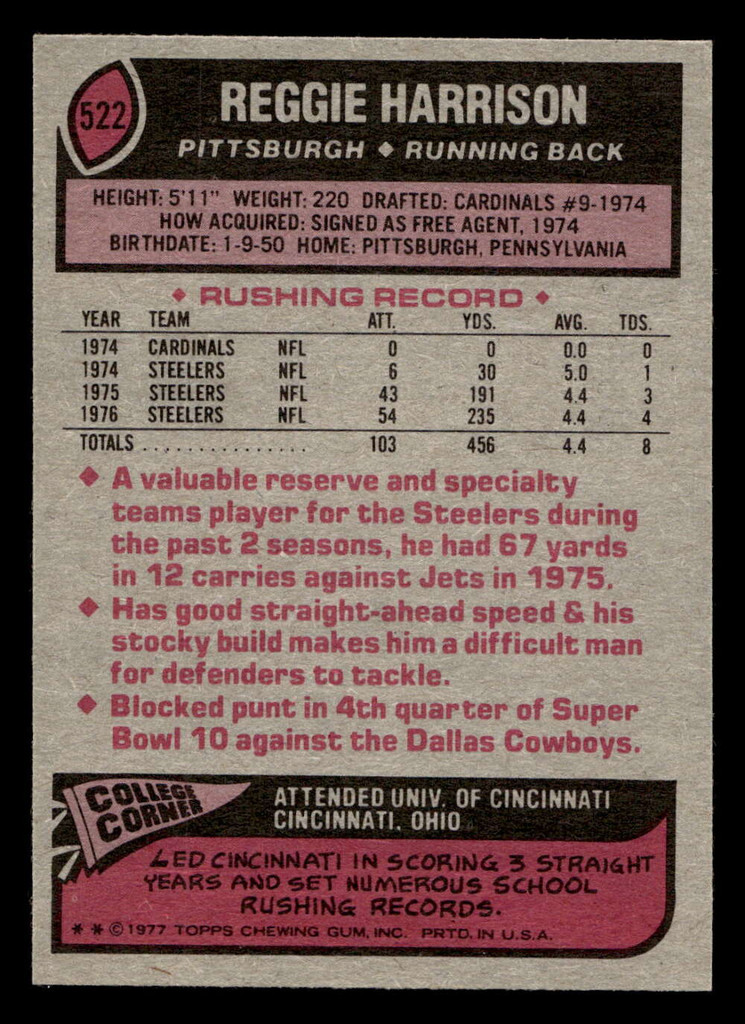 1977 Topps #522 Reggie Harrison Ex-Mint 