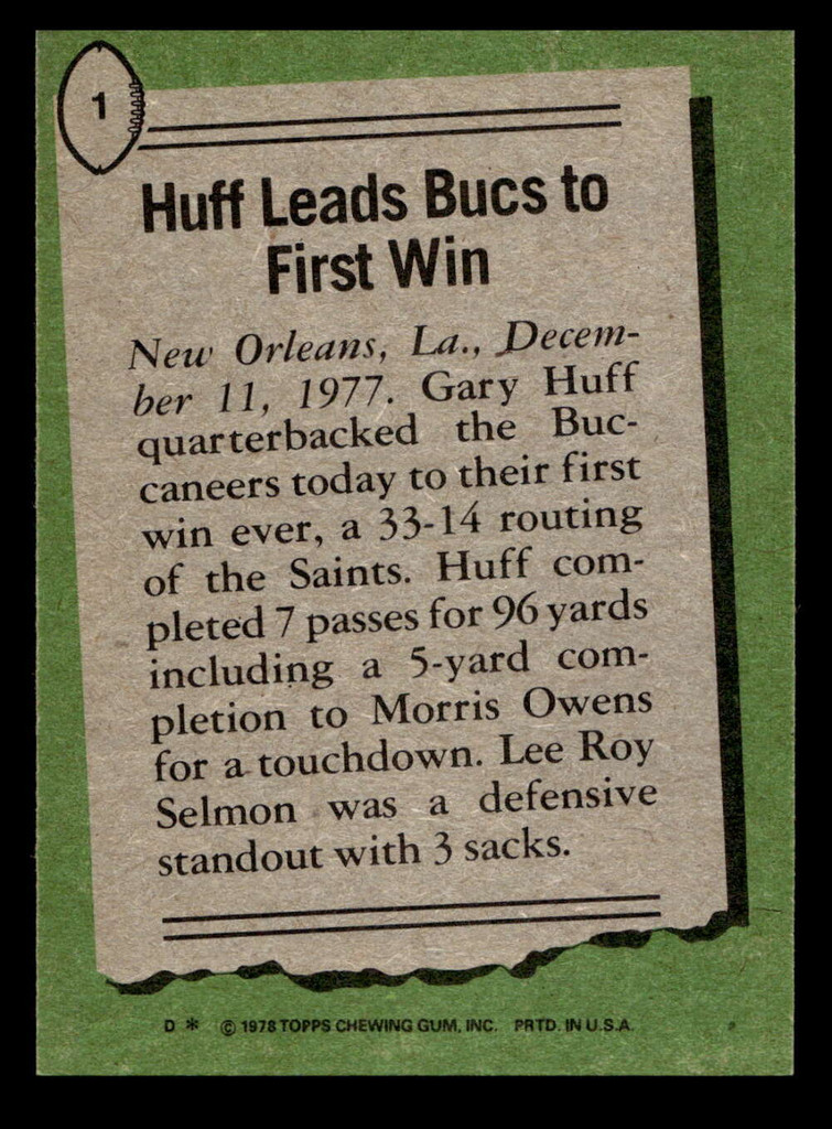1978 Topps #1 Gary Huff HL Near Mint  ID: 503941