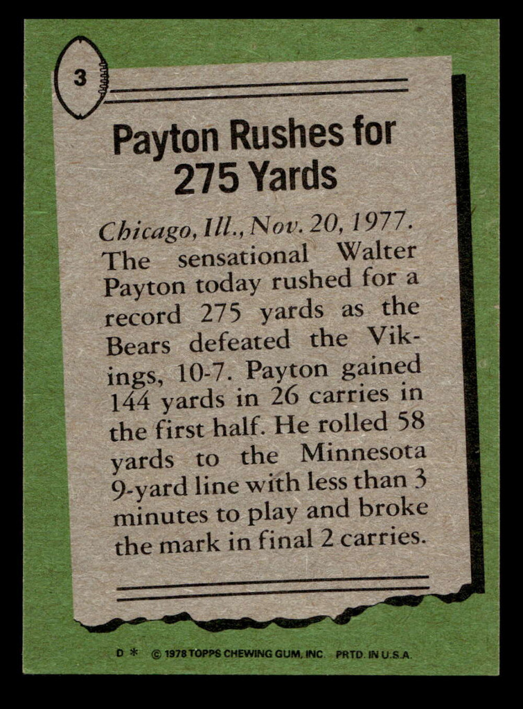1978 Topps #3 Walter Payton HL Near Mint  ID: 503948