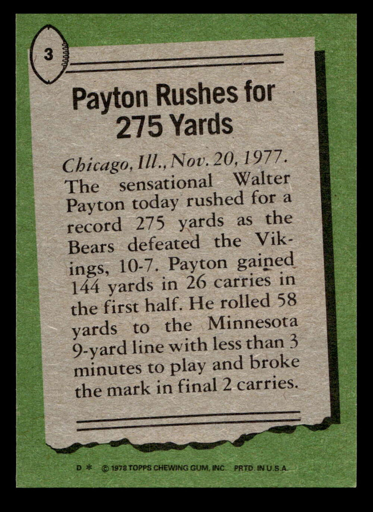 1978 Topps #3 Walter Payton HL Near Mint+  ID: 503950