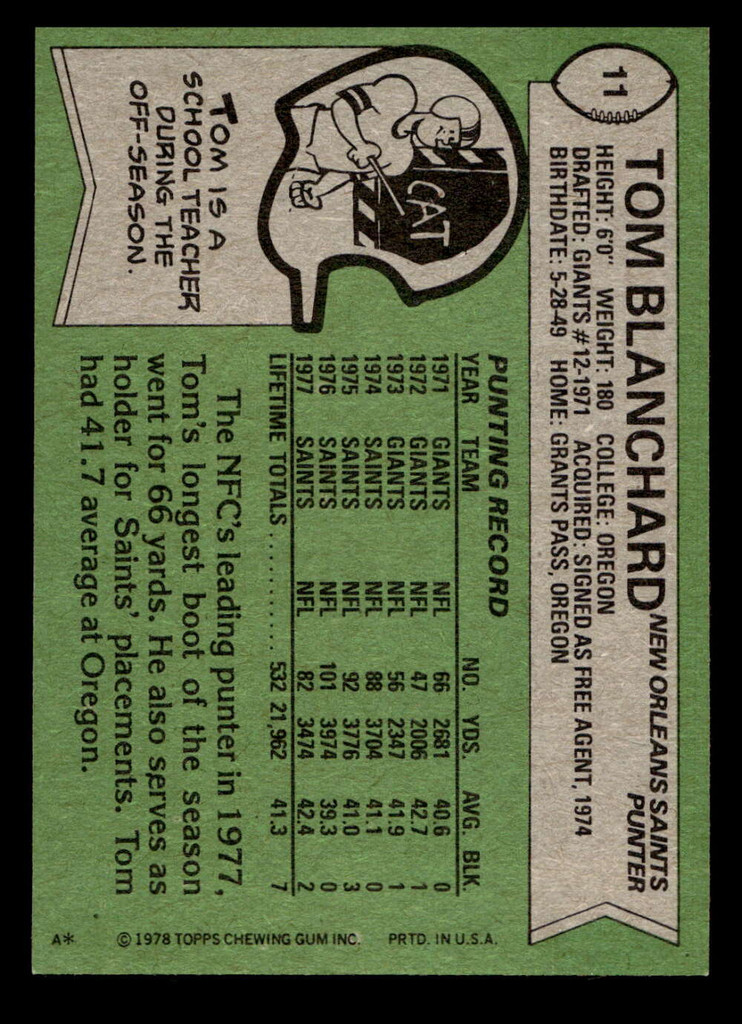1978 Topps #11 Tom Blanchard Near Mint  ID: 503983