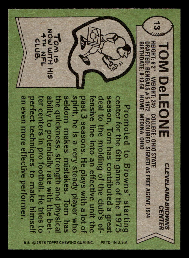 1978 Topps #13 Tom DeLeone Near Mint  ID: 503992