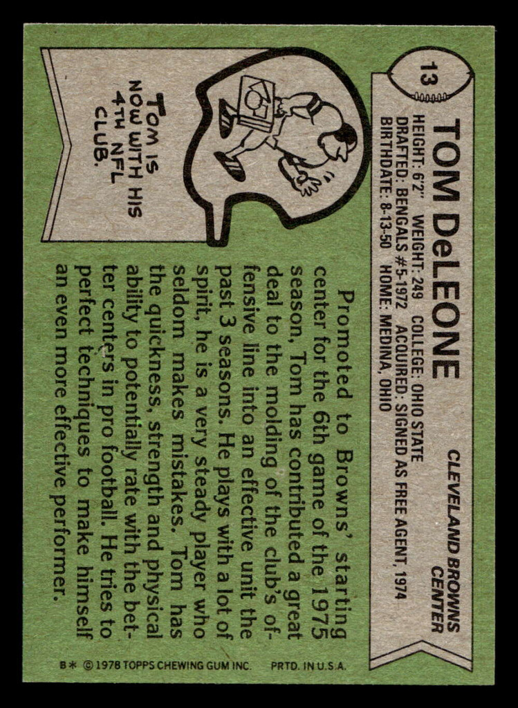 1978 Topps #13 Tom DeLeone Near Mint  ID: 503993