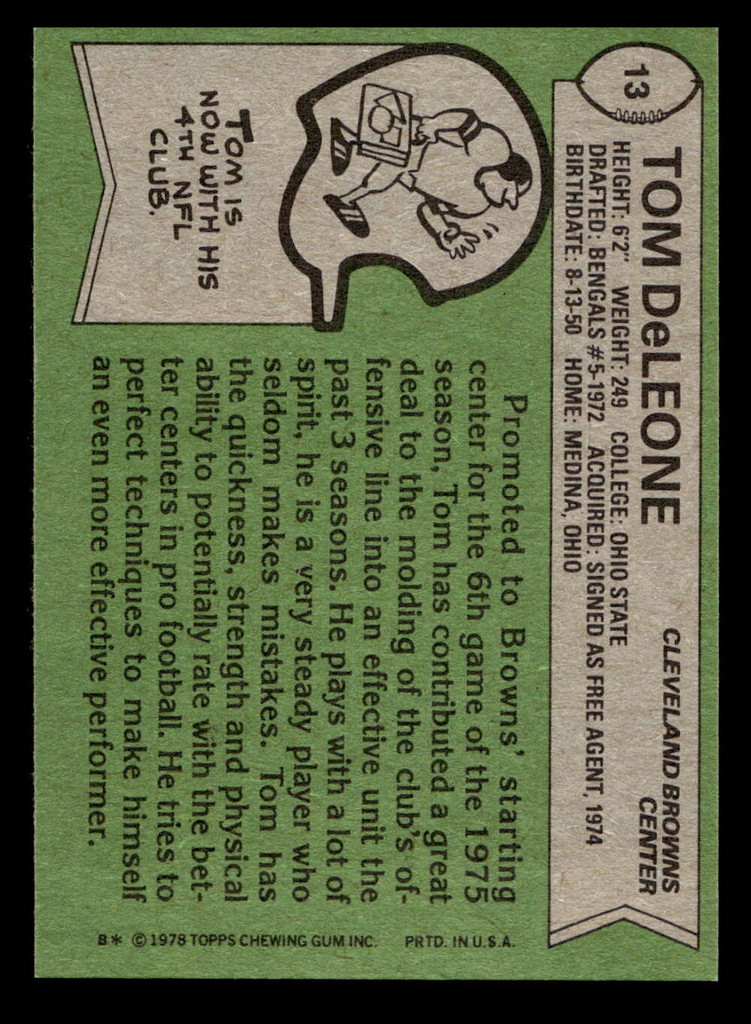 1978 Topps #13 Tom DeLeone Near Mint  ID: 503995