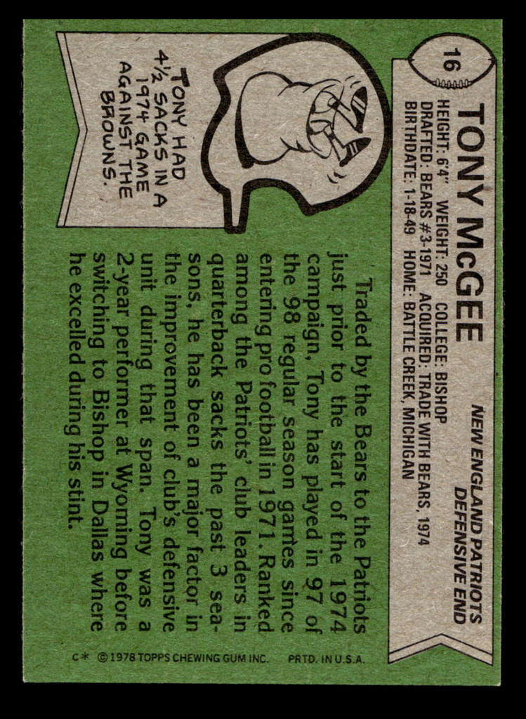 1978 Topps #16 Tony McGee Near Mint  ID: 504008