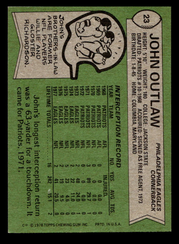 1978 Topps #23 John Outlaw Ex-Mint  ID: 504041