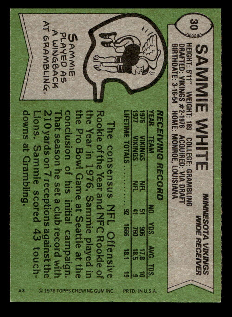 1978 Topps #30 Sammie White Near Mint  ID: 504071