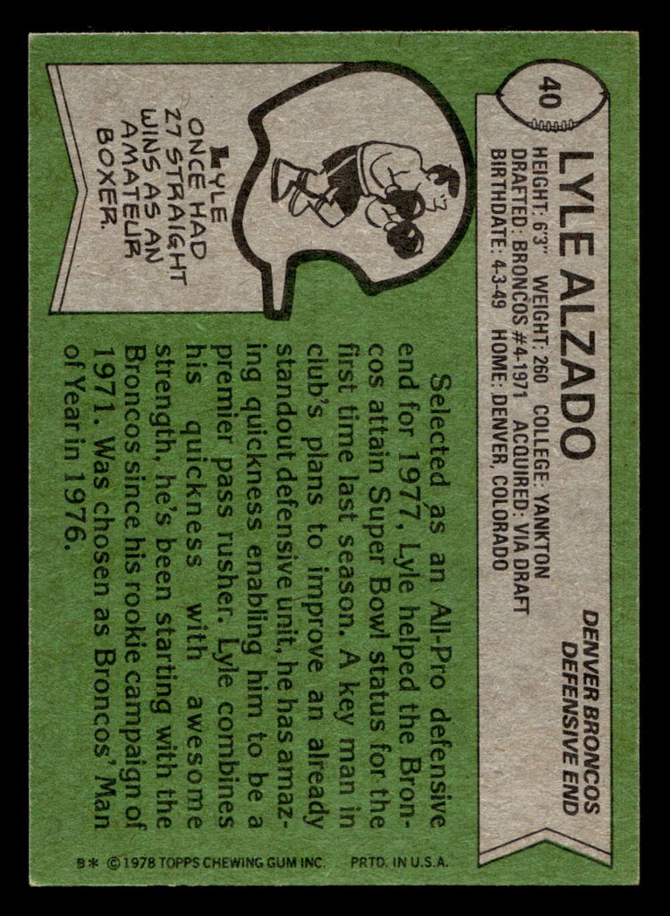 1978 Topps #40 Lyle Alzado Ex-Mint  ID: 504114