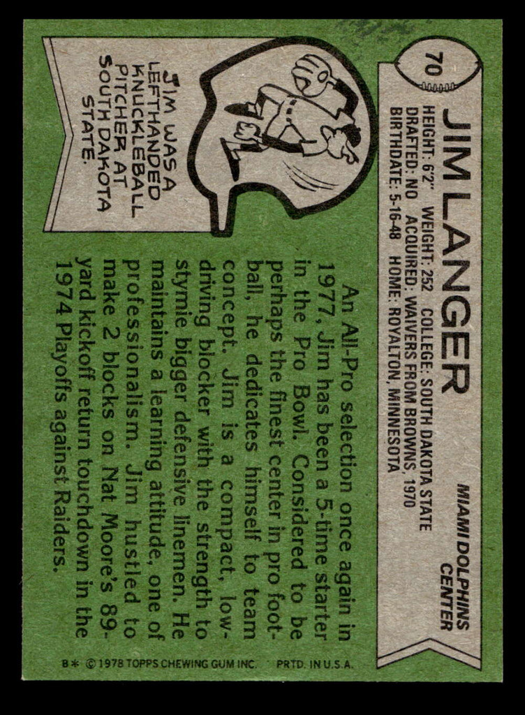 1978 Topps #70 Jim Langer Ex-Mint  ID: 504250
