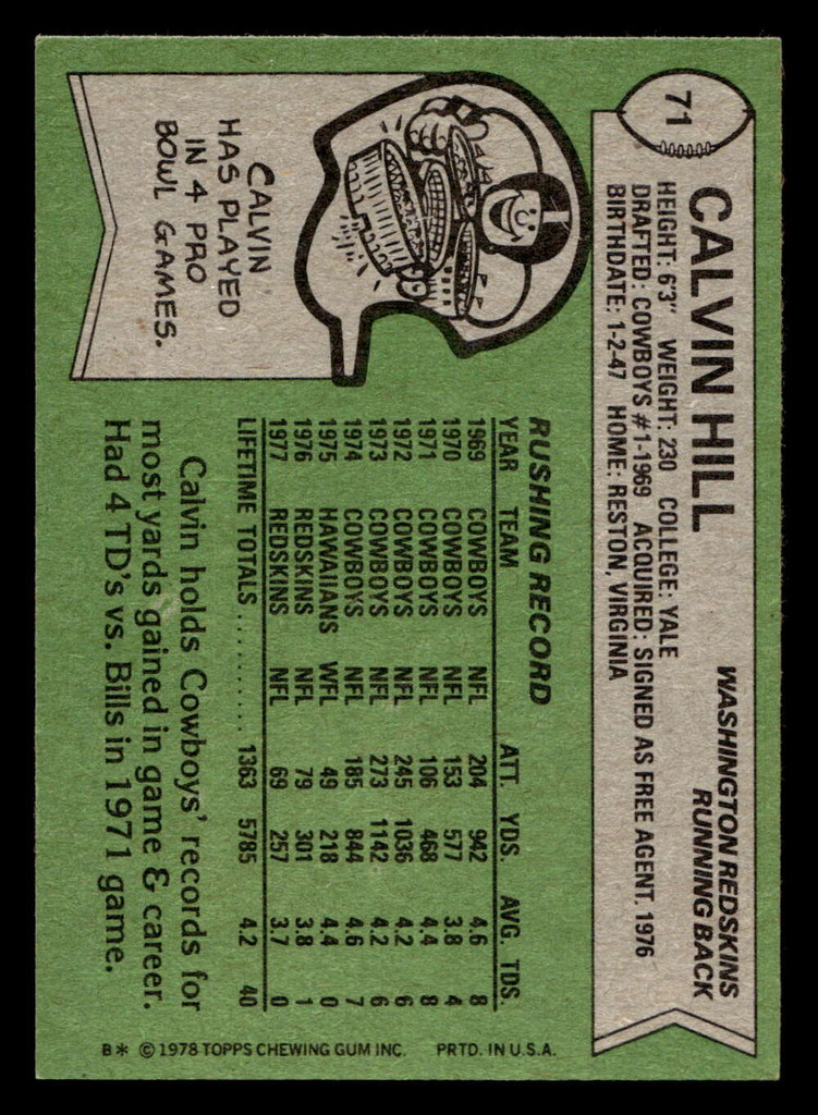 1978 Topps #71 Calvin Hill Ex-Mint  ID: 504251
