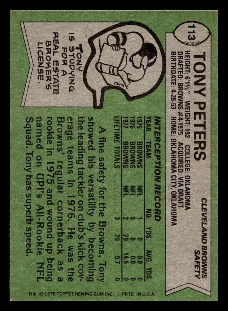 1978 Topps #113 Tony Peters Near Mint  ID: 504438