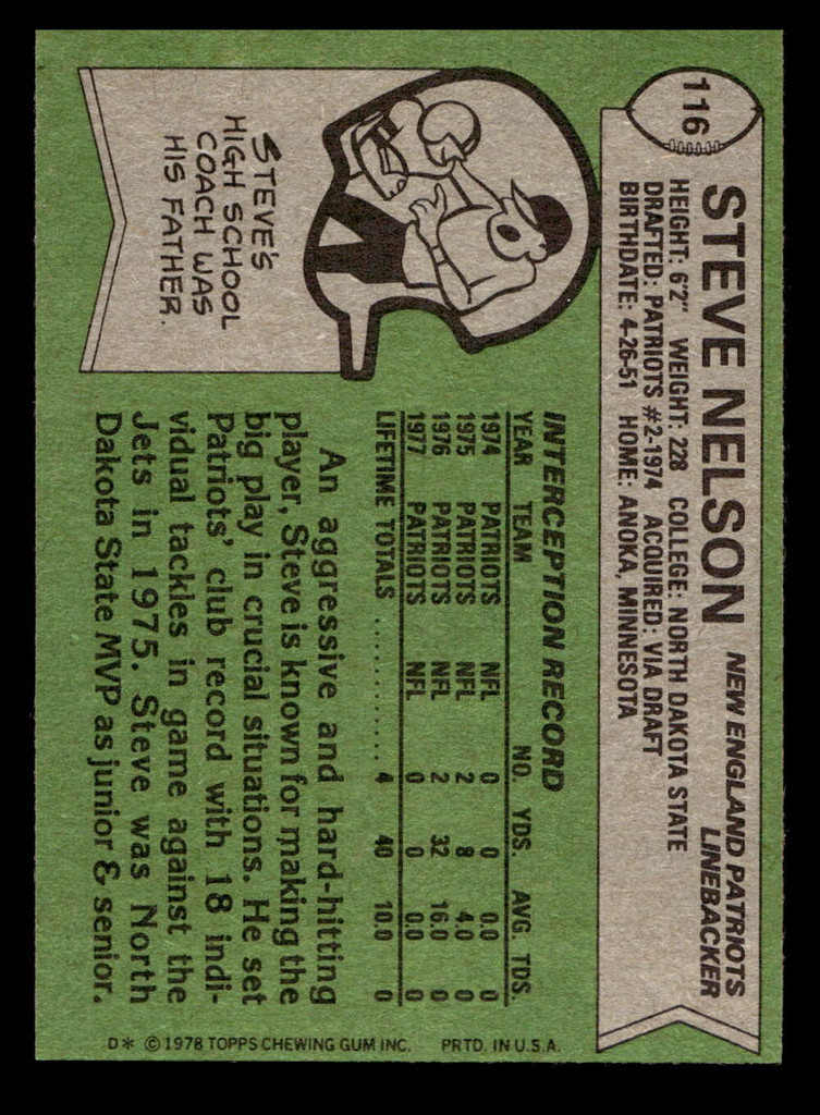 1978 Topps #116 Steve Nelson Near Mint+  ID: 504451