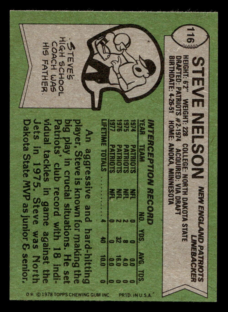 1978 Topps #116 Steve Nelson Near Mint+  ID: 504453