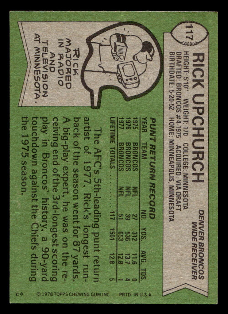 1978 Topps #117 Rick Upchurch Very Good 