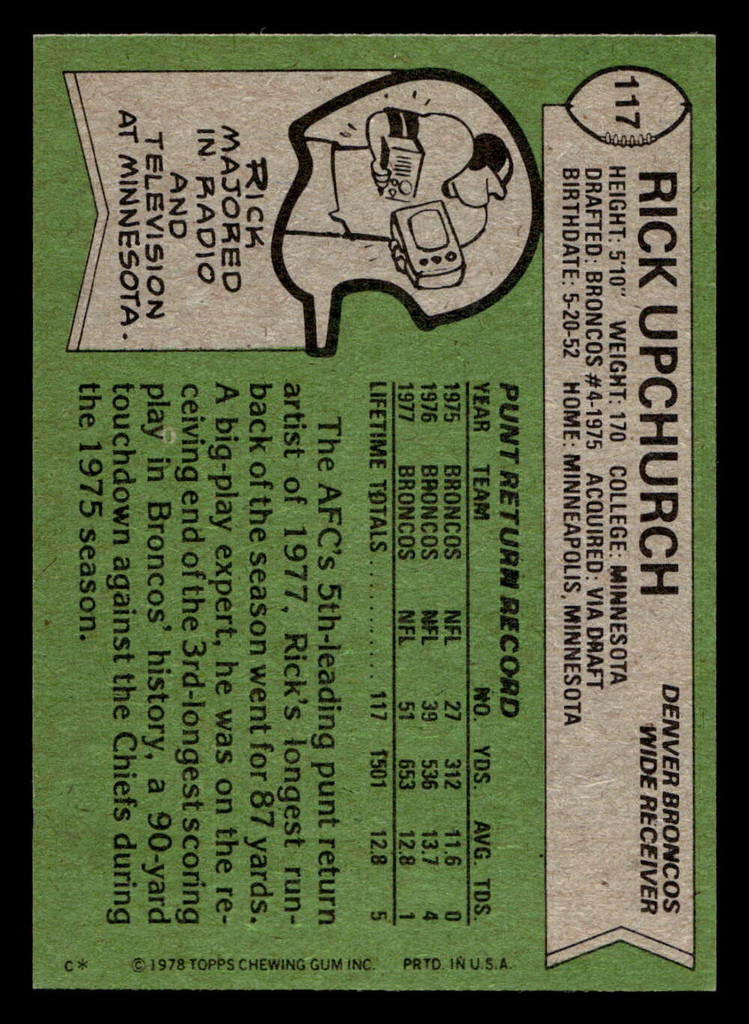 1978 Topps #117 Rick Upchurch Ex-Mint  ID: 504457