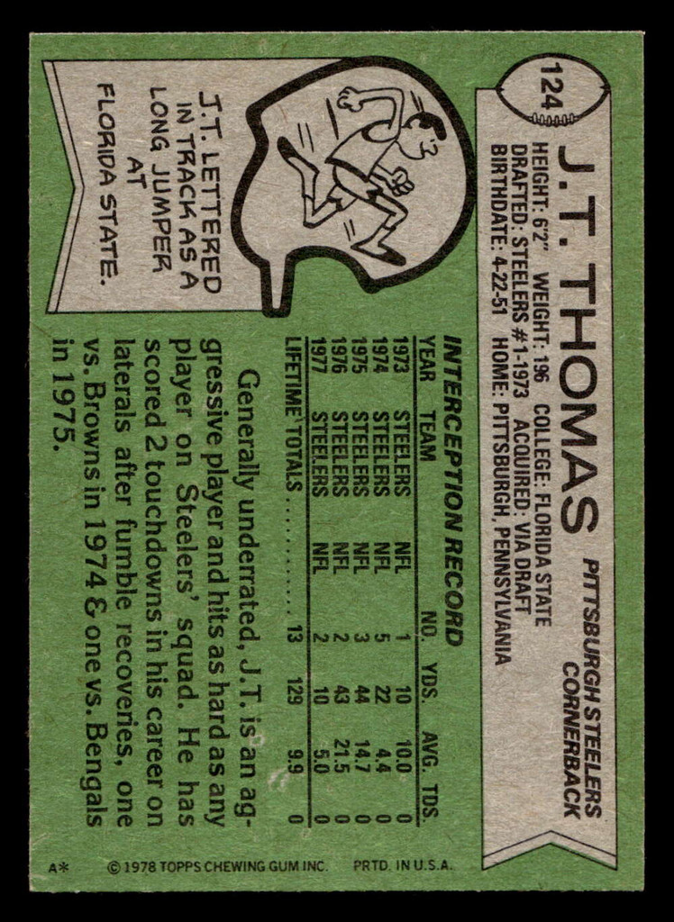 1978 Topps #124 J.T. Thomas Ex-Mint 