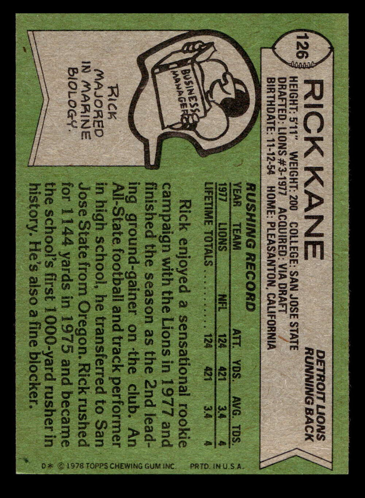 1978 Topps #126 Rick Kane Near Mint  ID: 504497