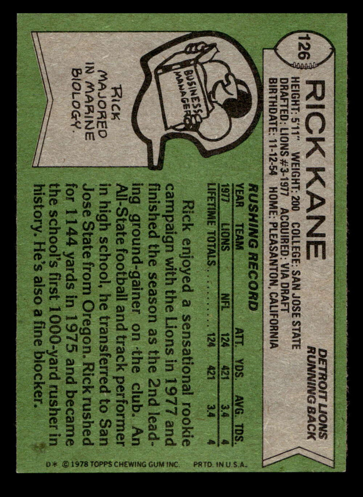 1978 Topps #126 Rick Kane Near Mint  ID: 504498