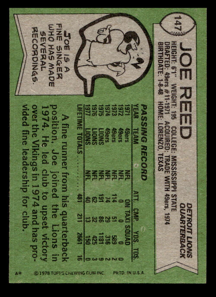 1978 Topps #147 Joe Reed Ex-Mint  ID: 504590